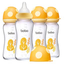 YOHKOH Natural Glass Baby Bottle with Natural Response Nipple, Newborn Anti-Colic Baby Bottles, Wide Neck Mushroom Cap Baby Bottle, Clear (Yellow, (8.8oz (Pack of 4)) by TinyTreasures Baby Boutique