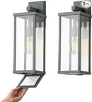 mirrea 18" Classic Outdoor Wall Sconce 1 Light in Matte Gray Rectangular Metal Frame and Clear Glass Shade Waterproof Porch Light Patio Light Pack of 2 by CozyNest Decor