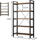 5 Tier Bookcase, Solid Wood Bookshelf Rustic Vintage Industrial Etagere Bookcase, Metal and Wood Free Vintage Bookshelf, Retro Brown (Real Wood) (5-Tiers) by CozyNest Decor