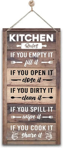 Hanging Kitchen Rules Wood Decor Sign, Rustic Kitchen Wooden Signs, Printed Wood Wall Art Sign, Kitchen Door Rules Rustic Sign, Hanging Wood Sign Kitchen Decor, Funny Farmhouse Kitchen Wall Décor by CozyNest Decor