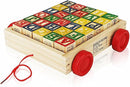 Wooden ABC Blocks with Pull Wagon, 30 Pieces, Educational Alphabet Learning Toy for Toddlers by TinyTreasures Baby Boutique