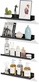 4 Pack Floating Shelves for Wall Storage, Metal Black Hanging Shelves for Living Room/Kitchen/Bedroom/Bathroom Decor, Set of 4 Organizer for Display, Perfume & Book Shelf Wall Mounted by CozyNest Decor