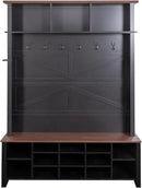 Ball & Cast 4-in-1 Hall Tree with 6 Hooks,Walnut Entryway Bench with Adjustable Shelves,Rustic Shoe Organizer with 16 Open Compartments,for Mudroom,Living Room,Hallway,Black by CozyNest Decor