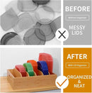 2 Pack Bamboo Lid Holder Food Container, Kitchen Organizer with 5 Adjustable Dividers, Cabinet Organizer for Food, Kitchen Gadget, Container Lids by CozyNest Decor