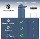 Chill Oasis Water Bottle | Compatible With Popular Flavor Cartridges | BPA Free, Leak Proof, Double-Walled Vacuum Insulated Stainless Steel, and Dishwasher Safe | Cold for 24 Hours (Navy, 32oz) by CozyNest Decor