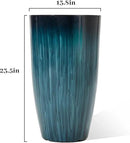 KOL 2-Pack 23.5" Plastic Planters, Gradient Blue Glossy Large Tall Plant Pots, Lightweight Decorative Flower Containers with Drainage Hole & Dual-Purpose Saucer – Indoor & Outdoor Use Front Porch by CozyNest Decor