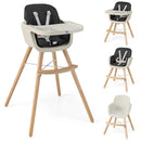 BABY JOY Baby High Chair, 3-in-1 Convertible Wooden Highchair for Babies & Toddlers, Infant Feeding Chair w/ 5-Point Safety Harness, Footrest, Adjustable Legs, Removable Tray & PU Cushion (Black) by TinyTreasures Baby Boutique