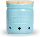 Large Garlic Keeper with Wooden Lid, Ceramic Garlic Holder Storage, Garlic Container for Kitchen, Garlic Saver to Keep Your Garlic Cloves Fresh Longer 4.5-Inch, Turquoise by CozyNest Decor