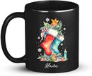 Custom Funny Christmas Cup, Christmas Sock With Gifts And Candle Design Mug, Customized Name Christmas Black Cup 11oz 15oz, Personalized Coffee Mug For Christmas, Christmas Sock Detailed Cup by CozyNest Decor