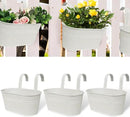 vensovo Metal Railing Planter for Outdoor Plants - 3 Pack Balcony Hanging Flower Pots with Detachable Hooks and Drain Holes Oval Bucket Rail Box Fence Planters for Home Garden Decor, White by GreenHaven Gardens