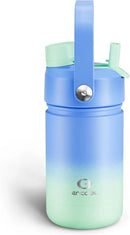 Kids Insualated Water Bottle with Straw - 12oz Stainless Steel Water Bottle with Dual Spouts, Leak-Proof, BPA-Free, Double Wall Vacuum Keeps Cold for 24 Hours for Sports, Travel (Frosted Lilac) by CozyNest Decor