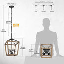 4 Light Farmhouse Chandelier, Rustic Ceiling Light Lantern Light Fixture with Wood Painted Metal Cage and Adjustable Chain, E12 Base Geometric Hanging Light Fixture for Entryway, Kitchen, Indoor by CozyNest Decor