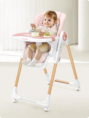 Foldable High Chair with Soft Cushion, High Chairs for Babies and Toddlers, Height Adjustable Feeding Chair, Adjustable Backrest and Footrest, Lockable Wheels, Woodgrain Star Pink by TinyTreasures Baby Boutique