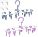 Clothes Drying Hanger with 12 Clips, 2 Pack Folding Portable Hanging Drying Rack,Drip Foldable Hanging Rack, 360° Rotatable Hook for Drying Towels Bras Baby Clothes Gloves Plastic(Blue&Purple) by TinyTreasures Baby Boutique