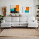Karl home U-Shape Sectional Sofa Couch 111" Modern 4-Seat Sofa with Chaises Corduroy Fabric Upholstered Covertible Couch with Wood Grain Legs for Living Room, Reception Room, Apartment, Beige by CozyNest Decor