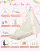 6 Pack Teepee Tent for Kids with Inflatable Airbed, Light, Toddler Tent Children Room Tents, Slumber Party Sleepover Tents, Indoor Outdoor Kids Playtent Playhouse for Girls & Boys by TinyTreasures Baby Boutique