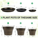 Plant Planters Pots Set of 4 Pack 9 Inch, Plastic Flower Pot for Indoor Plants with Drainage Holes & Trays, Resin Decorative Container Sets with Saucer for House Outdoor Garden Planters Dark Gold by GreenHaven Gardens