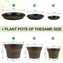 Plant Planters Pots Set of 4 Pack 11 Inch, Plastic Flower Pot for Indoor Plants with Drainage Holes & Trays, Resin Decorative Container Sets with Saucer for House Outdoor Garden Planters Dark Gold by GreenHaven Gardens