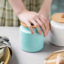 Sweejar Ceramic Kitchen Canisters, 28 FLOZ Porcelain Food Storage Jar with Airtight Seal Wooden Lid, Home Container Serving for Coffee Beans, Tea-leave, Sugar, Salt, Tool Bucket (Turquoise) by CozyNest Decor