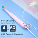 SEAGO Kids Electric Toothbrush, Sonic Soft Bristle Rechargeable Toothbrushes with DIY Stickers, 5 Modes, Includes 4 Replacement Brush Heads, Ages 3 to 12 Years Old (Pink) by TinyTreasures Baby Boutique