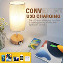 Yarra-Decor Bedside Lamp with USB A+C Port - Touch Control Table Lamp for Bedroom Wood 3 Way Dimmable Nightstand Lamp with Round Flaxen Fabric Shade for Home Office (LED Bulb Included) by CozyNest Decor