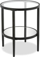 Henn&Hart 20" Wide Round Side Table with Mirror Shelf in Blackened Bronze, Table for Living Room, Bedroom by CozyNest Decor