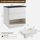Nightstand Set of 2 with Charging Station, 22" Large Modern Bedside Table with 2 Drawers Storage,Push-to-Open End Table for Bedroom,Living Room,Off White by CozyNest Decor