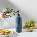 Sweejar 18 Oz Oil Dispenser for Kitchen with Gravity Spout, Ceramic Olive Oil Dispenser Bottle, Relief Opaque Vinegar Container for Evoo, Vinegar, Soy Sauce, Pack of 1(Fogbule, Gold Spout) by CozyNest Decor