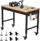 60'' Adjustable Workbench on Wheels, 2000LBS Heavy Duty Worktable with Power Outlets, Rubberwood Workstation for Workshop, Garage, Office, Home by GreenHaven Gardens