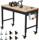 48'' Adjustable Workbench on Wheels, 2000LBS Heavy Duty Worktable with Power Outlets & Drawers & Pegboard, Rubberwood Workstation for Workshop, Garage, Office, Home by GreenHaven Gardens