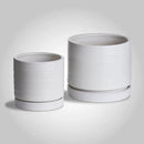 6 + 8 Inch Plant Pots, Ceramic Planter Pot with Drainage Hole & Saucer, Indoor/Outdoor Cylinder Round Planter Pot, Matte White by GreenHaven Gardens