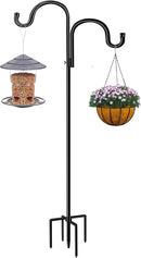 Double Shepherds Hook for Outdoor,62 Inch Bird Feeder Pole with 5 Prongs Base,Adjustable Heavy Duty Garden Hanging Holder for Hanging Plant,Solar Light,Weddings Decor,Hummingbird Feeder(1 Pack) by GreenHaven Gardens