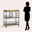 Gizoon Bar Cart, 3 Tier Coffee Cart with Lockable Wheels, 12-Bottle Wine Rack, and Hanging Glass Holder, Kitchen Rack with Removable Tray, for Kitchen, Dining Room, Entertaining, Club Party,Retro by CozyNest Decor