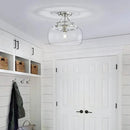 WUZUPS Chandelier Rustic Farmhouse Industrial Round Semi-flushmount Ceiling LED Light Fixture with Clear Glass Shades for Bathroom Kitchen Foyer Entryway, H 11.8" x W 13.4", E26 Base, Brushed Nickel by CozyNest Decor