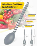 Pack of 2 Large Silicone Cooking Spoons,Non Stick Solid Basting Spoon,Heat-Resistant Kitchen Utensils for Mixing,Serving,Draining,Stirring (GREY) by CozyNest Decor