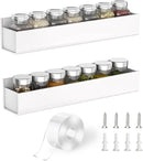 PMMASTO Adhesive Acrylic Spice Rack Organizer for Wall with Nano Double Sided Tape, Spice Shelf Organization for Kitchen Cabinet Door/Pantry Door, Wall Mount Seasoning Rack (White-2 Pack) by CozyNest Decor