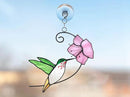 Lolitarcrafts Hummingbird with Flower Stained Glass Suncatcher Bird Stained Glass Window Hangings Hummingbird Gift for Home Decor (Green with Flower) by GreenHaven Gardens