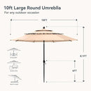 PHI VILLA 10ft Patio Umbrellas, Outdoor 3 Tier Vented Large Market Table Umbrella with 8 Sturdy Ribs and 1.5" Umbrellla Pole for Lawn Poolside Garden Terrace, Beige(No Base) by GreenHaven Gardens