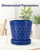 EFISPSS Ceramic Plant Pots, 5Inch Pots for Indoor Plants, Planters with Drainage Holes and Ceramic Tray,Plant Lover Gift, Desktop Office Windowsill Decoration Gift Set of 4 - Blue by GreenHaven Gardens