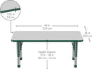 FDP Rectangle Activity School and Kids Classroom Table (24 x 48 inch), Toddler Legs, Adjustable Height 15-24 inches - Gray Top and Green Edge by CozyNest Decor