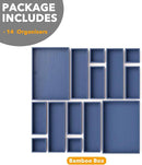 SpaceAid 14-Piece Bamboo Drawer Organizer Storage Boxes Set, Wood Tray Junk Drawer Organizers Multi-Use Divider Bins for Kitchen, Bathroom, Office Desk and Makeup Organization (14 Pack, Navy Blue) by CozyNest Decor