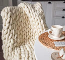 Chunky Knit Blanket Hand Made Merino Wool Throw Boho Bedroom Sofa Home Decor Giant Yarn(Ivory White 80"x80") by CozyNest Decor