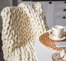 Chunky Knit Blanket Hand Made Merino Wool Throw Boho Bedroom Sofa Home Decor Giant Yarn(Ivory White 60"x80") by CozyNest Decor