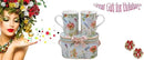 Lightahead Elegant Bone China Two Coffee Mugs Set in Floral Design 10.8 oz Each Cup in Attractive Gift Box by CozyNest Decor