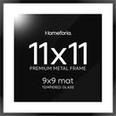Homeforia 11x11 Picture Frame Black, High End Metal 11 by 11 Square Frames with Mat 9 x 9 Opening, 11by11 Poster Frames Matted to 9x9 inch Photo, Wall Hanging Frame, Tempered Glass, Wall Kit, Set of 1 by CozyNest Decor