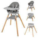 BABY JOY Baby High Chair, 6 in 1 Convertible Wooden Highchair for Babies & Toddlers with Adjustable Legs, Removable Double Tray, Safety Harness & Waterproof PU Cushion (Gray) by TinyTreasures Baby Boutique