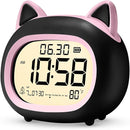 Kids Alarm Clock with Night Light for Kids, Small Digital Alarm Clocks for Bedrooms, Routine Builder, Cute Cat Alarm Clock with Sleep Training, Snooze, 12/24H, Date & Day, Temperature, USB Port by TinyTreasures Baby Boutique