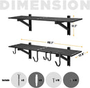 2 Pack Heavy Duty Garage Wall Shelving, 1' x 4' Wall Mount Storage, Holds 200 lbs Each, Garage Shelving Wall Mounted, Storage Rack with Hooks (Black) by GreenHaven Gardens