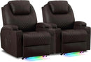 AHMED Power Recliner Chair with Vibration Massage & Heat for Adults, Faux Leather Home Theater Seating with Cup Holders/LED Lights/USB Ports/Side Pockets for Living Room, Brown by CozyNest Decor