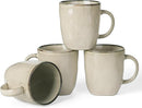 famiware Coffee Mugs Set of 4, Ocean Square 13oz Coffee Cup Set with Handle for Cocoa, Milk, Hot Chocolate, Tea, Water, Stoneware Cups for Kitchen, Microwave and Dishwasher Safe, Light khaki by CozyNest Decor